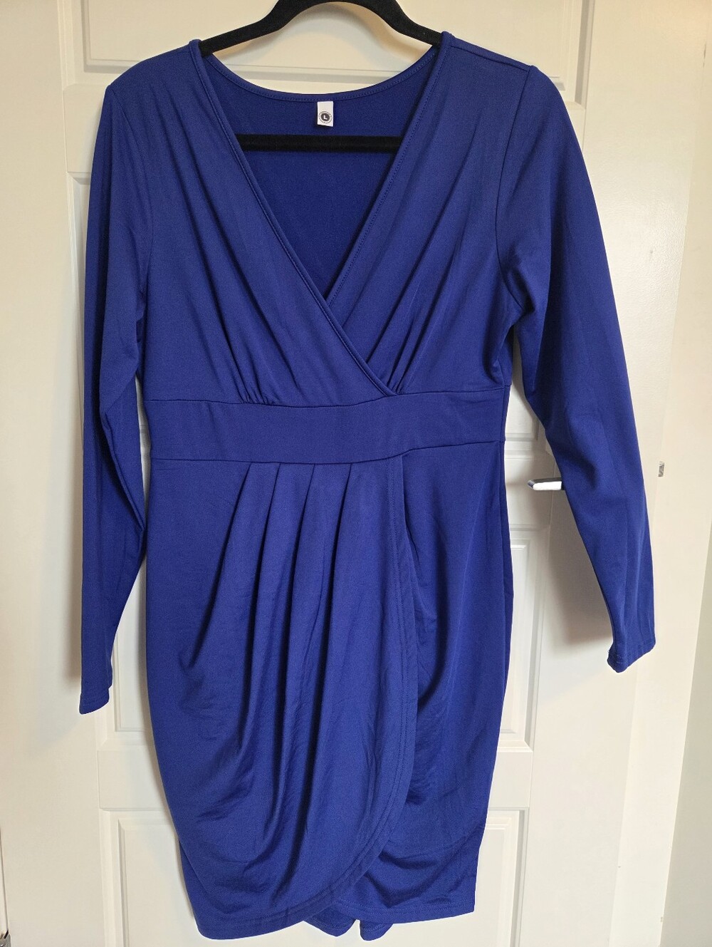 Cobalt Blue Long Sleeve Faux Wrap Bodycon Dress Size Large Party Dinner Wedding